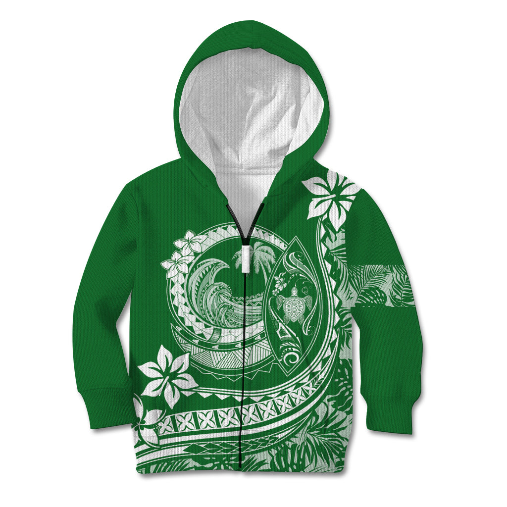 Polynesian Plumeria Kid Hoodie Ride The Waves - Green - Wonder Print Shop