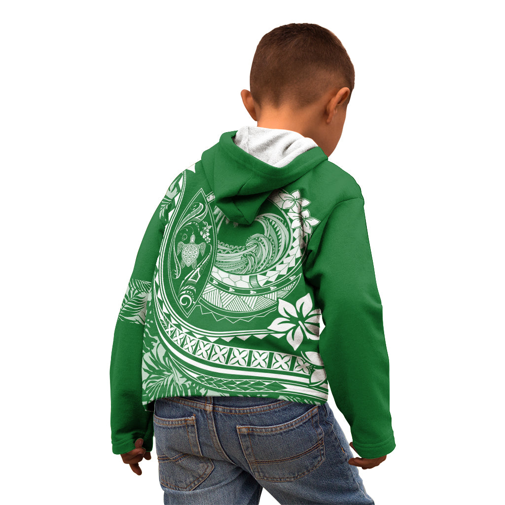 Polynesian Plumeria Kid Hoodie Ride The Waves - Green - Wonder Print Shop