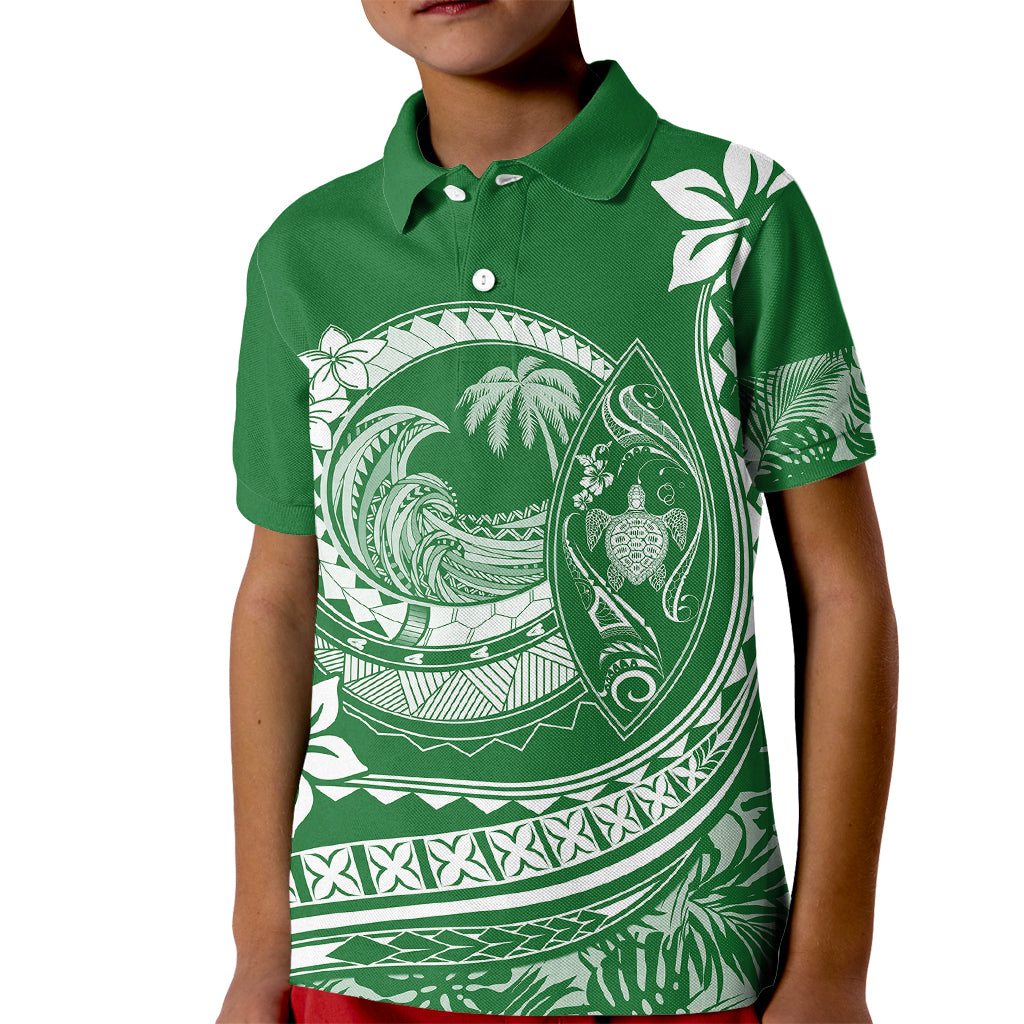 Polynesian Plumeria Kid Polo Shirt Ride The Waves - Green - Wonder Print Shop