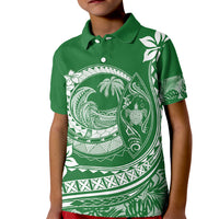 Polynesian Plumeria Kid Polo Shirt Ride The Waves - Green - Wonder Print Shop