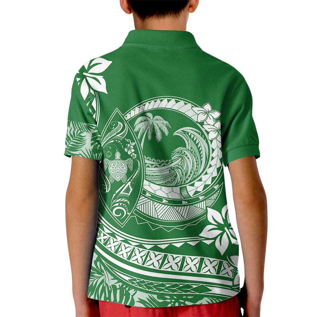 Polynesian Plumeria Kid Polo Shirt Ride The Waves - Green - Wonder Print Shop