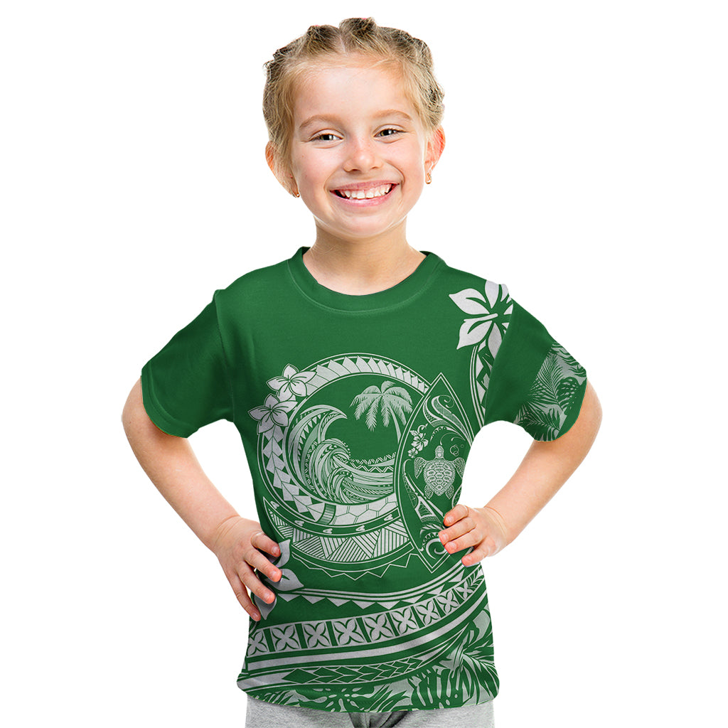 Polynesian Plumeria Kid T Shirt Ride The Waves - Green - Wonder Print Shop
