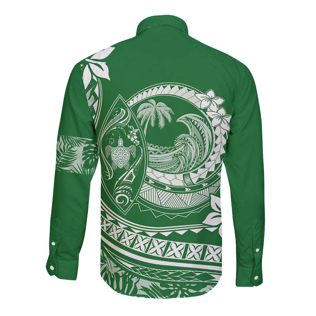 Polynesian Plumeria Long Sleeve Button Shirt Ride The Waves - Green - Wonder Print Shop