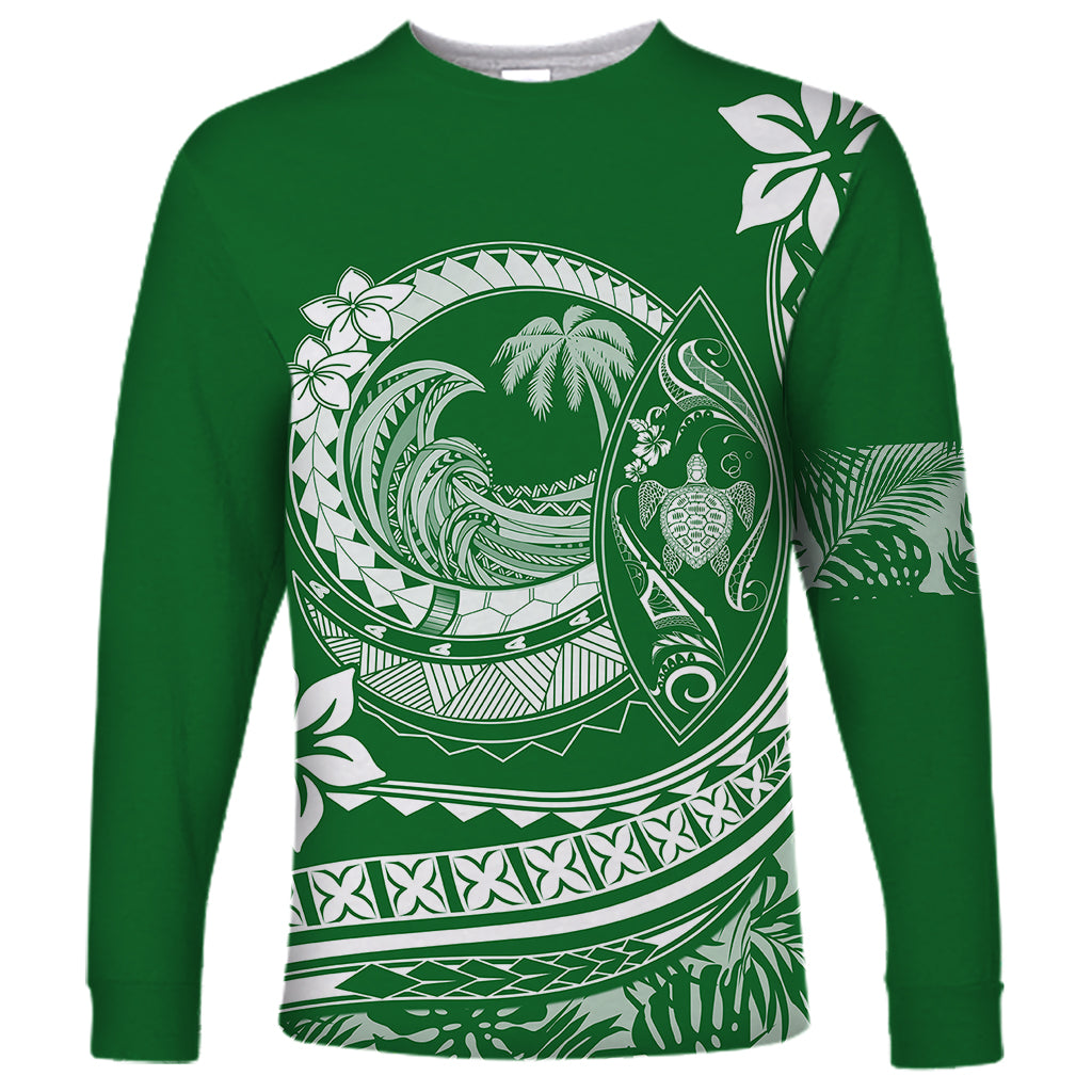 Polynesian Plumeria Long Sleeve Shirt Ride The Waves - Green - Wonder Print Shop