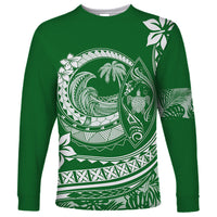 Polynesian Plumeria Long Sleeve Shirt Ride The Waves - Green - Wonder Print Shop