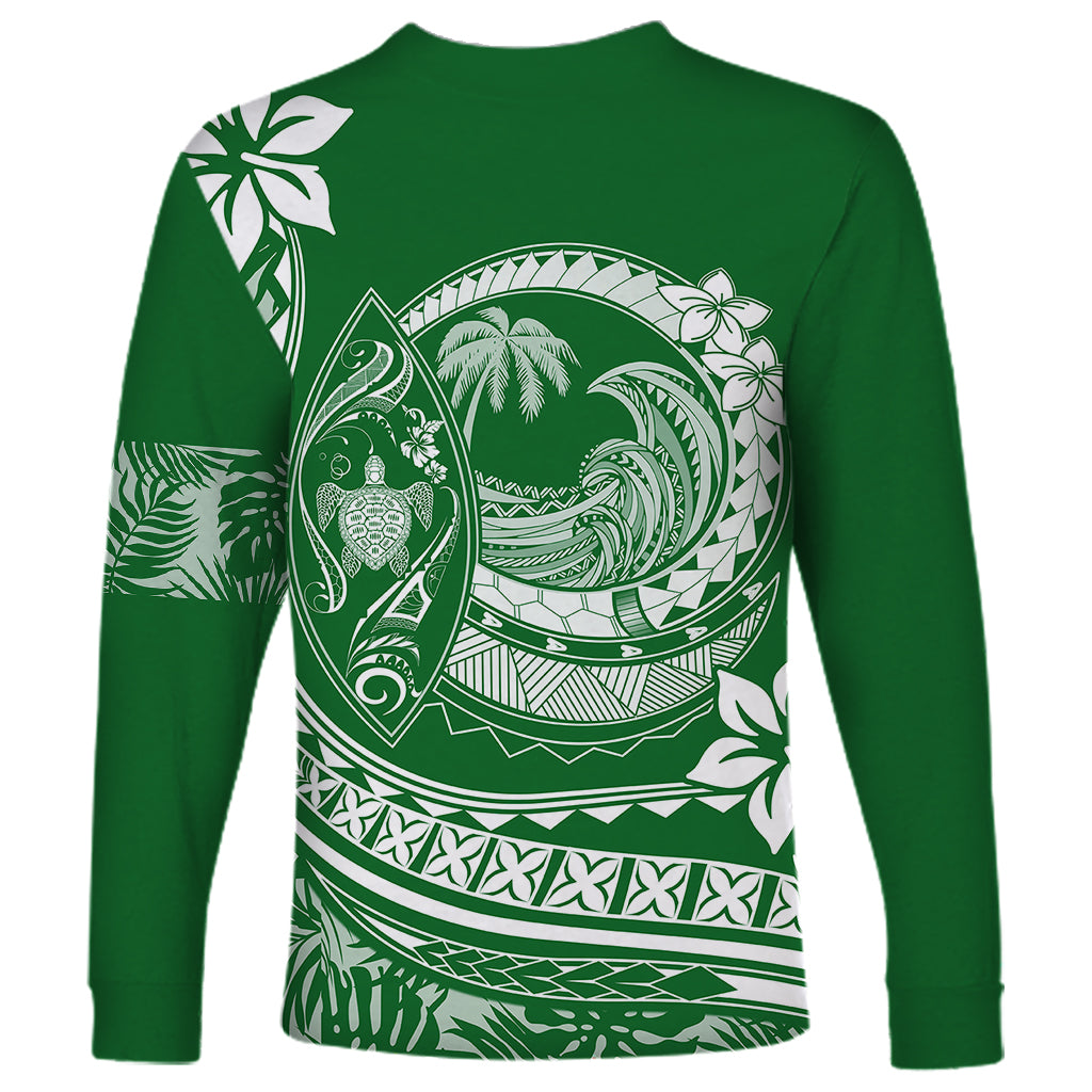 Polynesian Plumeria Long Sleeve Shirt Ride The Waves - Green - Wonder Print Shop