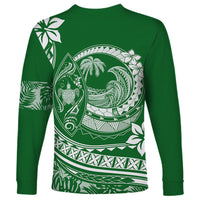 Polynesian Plumeria Long Sleeve Shirt Ride The Waves - Green - Wonder Print Shop