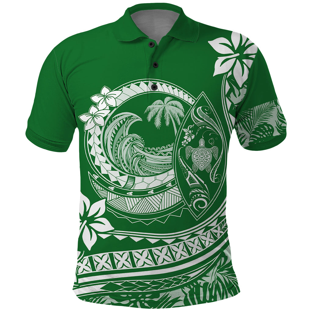 Polynesian Plumeria Polo Shirt Ride The Waves - Green - Wonder Print Shop
