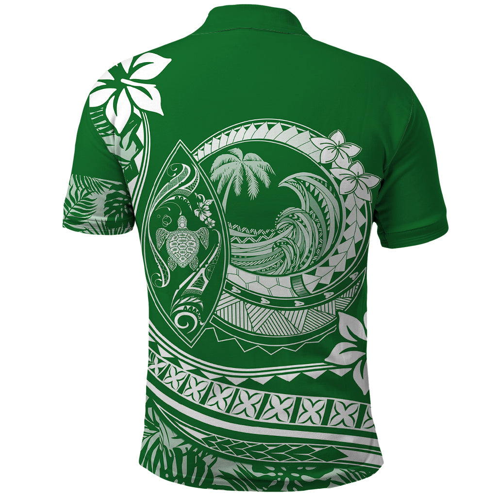 Polynesian Plumeria Polo Shirt Ride The Waves - Green - Wonder Print Shop