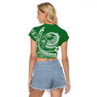 Polynesian Plumeria Raglan Cropped T Shirt Ride The Waves - Green - Wonder Print Shop