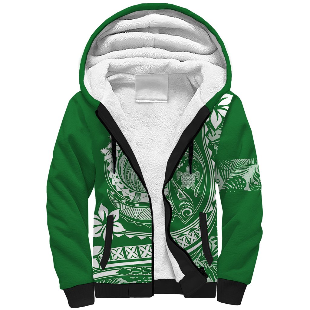 Polynesian Plumeria Sherpa Hoodie Ride The Waves - Green - Wonder Print Shop