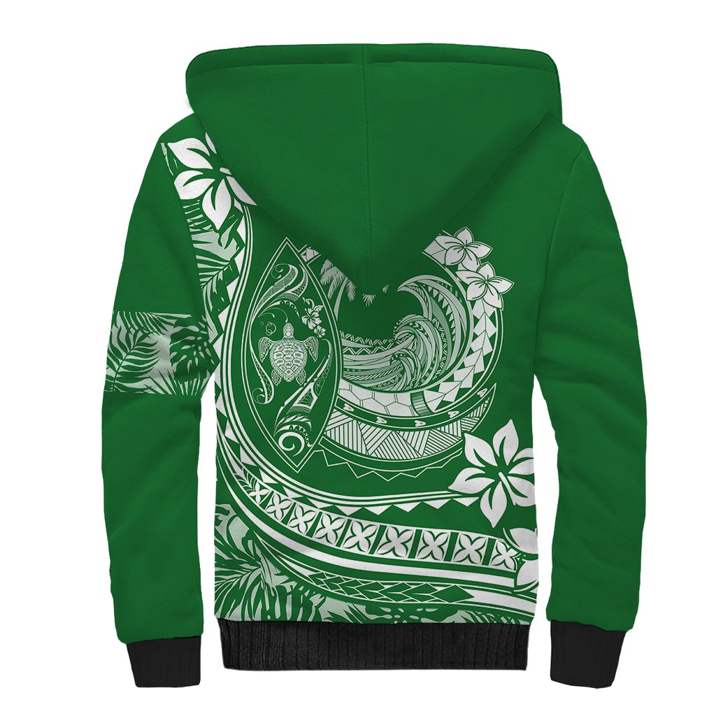 Polynesian Plumeria Sherpa Hoodie Ride The Waves - Green - Wonder Print Shop