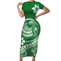 Polynesian Plumeria Short Sleeve Bodycon Dress Ride The Waves - Green - Wonder Print Shop