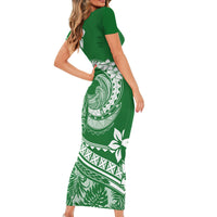 Polynesian Plumeria Short Sleeve Bodycon Dress Ride The Waves - Green - Wonder Print Shop