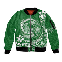 Polynesian Plumeria Sleeve Zip Bomber Jacket Ride The Waves - Green - Wonder Print Shop