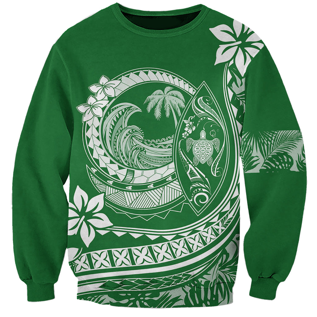 Polynesian Plumeria Sweatshirt Ride The Waves - Green - Wonder Print Shop