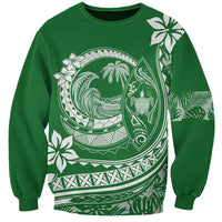 Polynesian Plumeria Sweatshirt Ride The Waves - Green - Wonder Print Shop