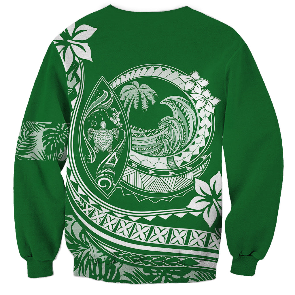 Polynesian Plumeria Sweatshirt Ride The Waves - Green - Wonder Print Shop