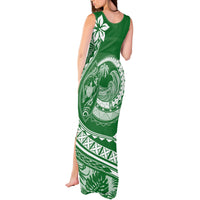 Polynesian Plumeria Tank Maxi Dress Ride The Waves - Green - Wonder Print Shop