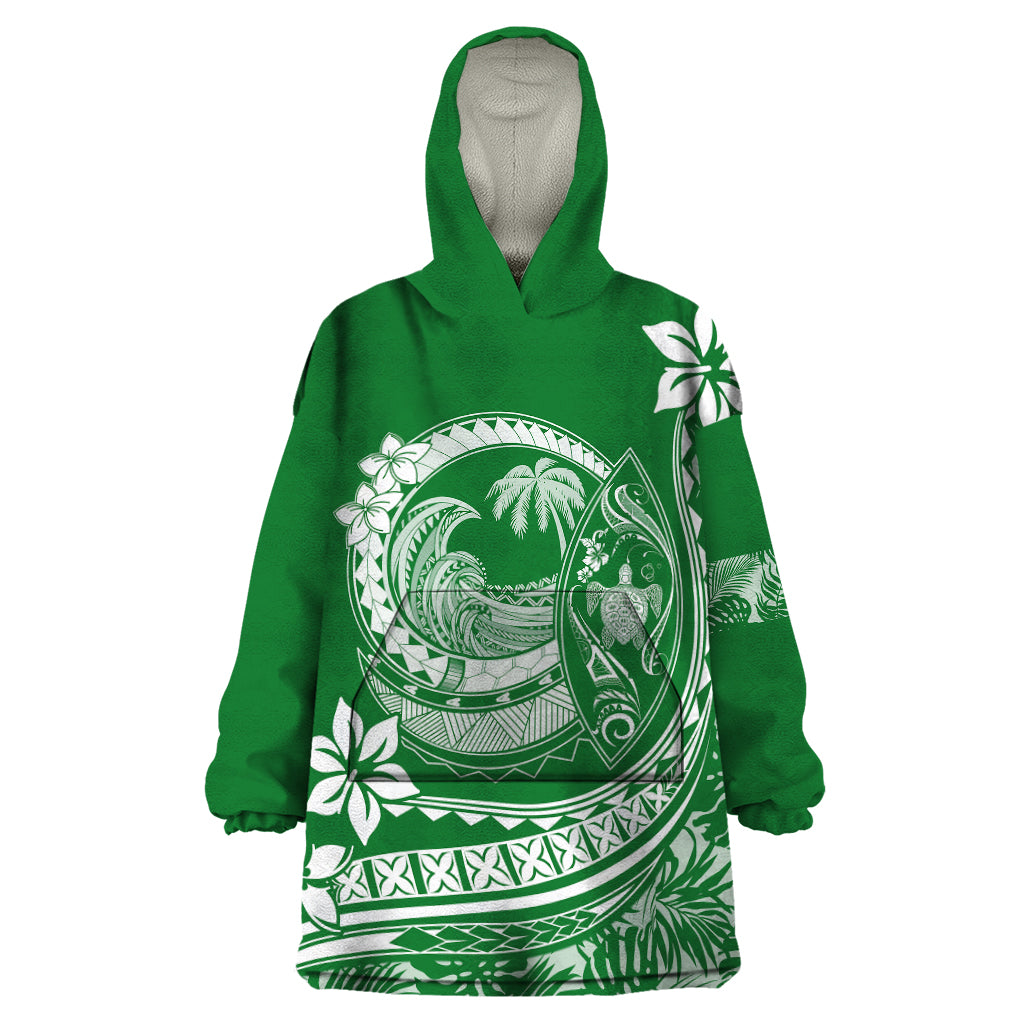 Polynesian Plumeria Wearable Blanket Hoodie Ride The Waves - Green - Wonder Print Shop