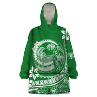 Polynesian Plumeria Wearable Blanket Hoodie Ride The Waves - Green - Wonder Print Shop