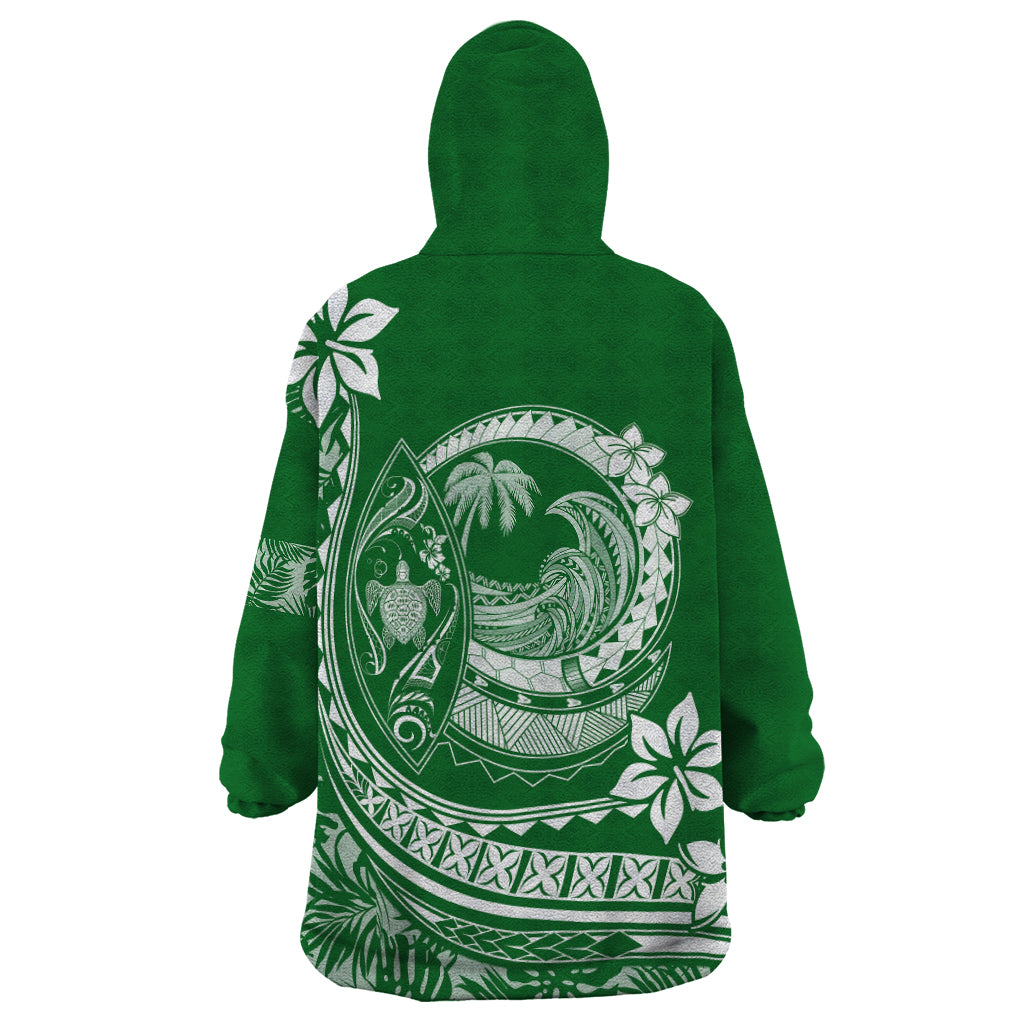 Polynesian Plumeria Wearable Blanket Hoodie Ride The Waves - Green - Wonder Print Shop