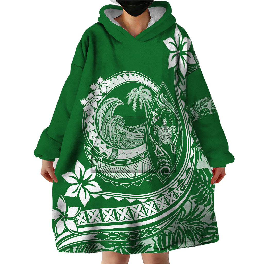 Polynesian Plumeria Wearable Blanket Hoodie Ride The Waves - Green - Wonder Print Shop