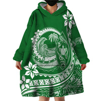 Polynesian Plumeria Wearable Blanket Hoodie Ride The Waves - Green - Wonder Print Shop
