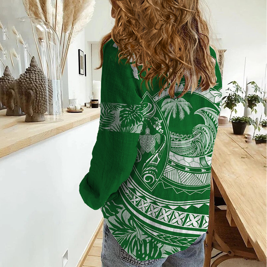 Polynesian Plumeria Women Casual Shirt Ride The Waves - Green - Wonder Print Shop
