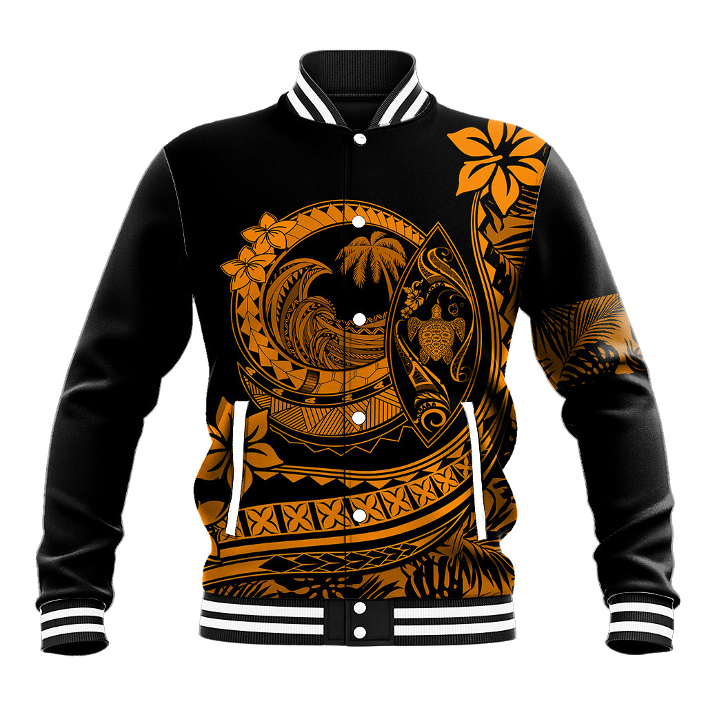 Polynesian Plumeria Baseball Jacket Ride The Waves - Orange LT7 - Wonder Print Shop