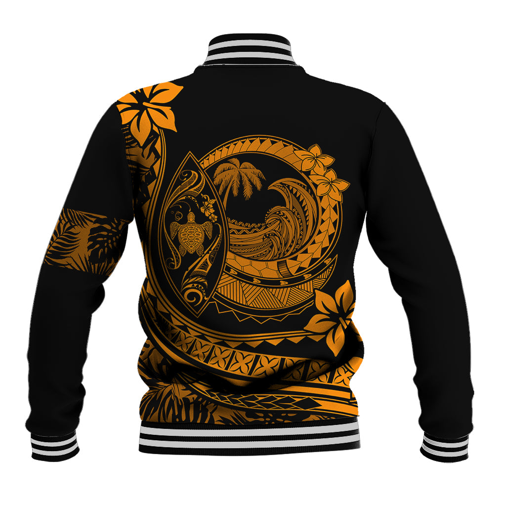 Polynesian Plumeria Baseball Jacket Ride The Waves - Orange LT7 - Wonder Print Shop