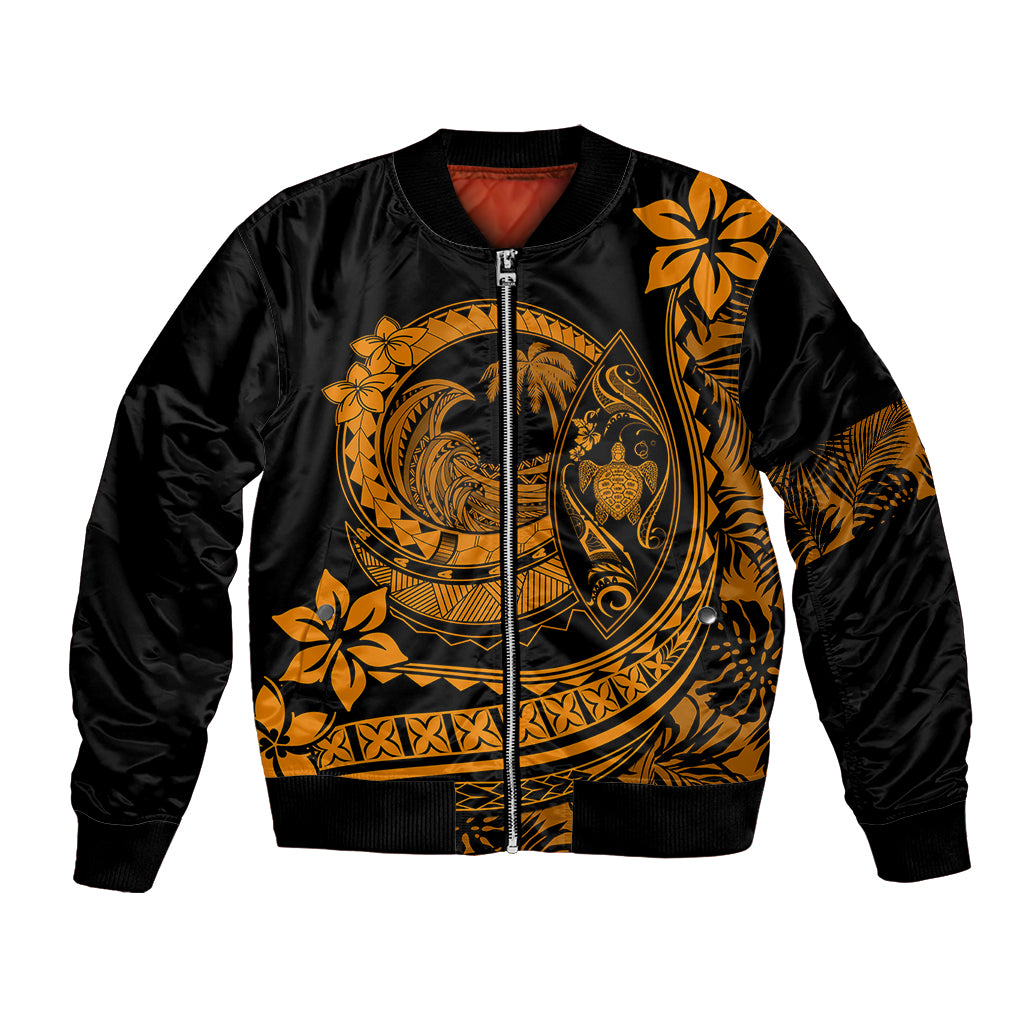 Polynesian Plumeria Bomber Jacket Ride The Waves - Orange LT7 - Wonder Print Shop