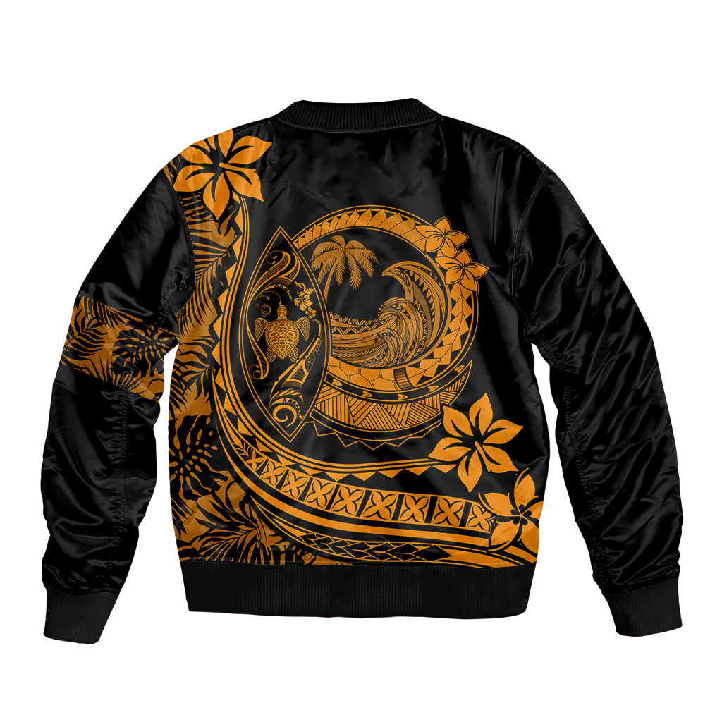 Polynesian Plumeria Bomber Jacket Ride The Waves - Orange LT7 - Wonder Print Shop