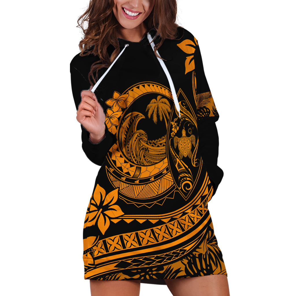 Polynesian Plumeria Hoodie Dress Ride The Waves - Orange - Wonder Print Shop
