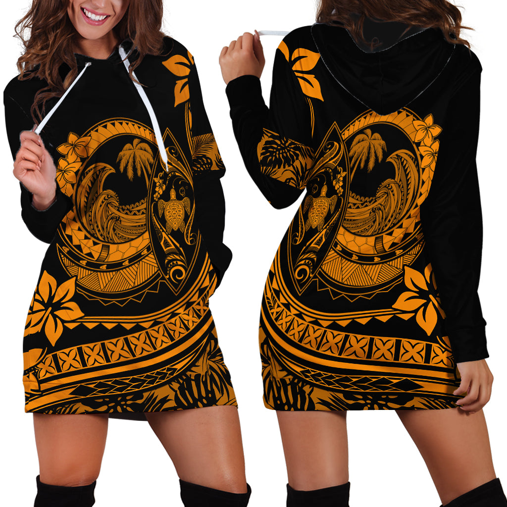 Polynesian Plumeria Hoodie Dress Ride The Waves - Orange - Wonder Print Shop