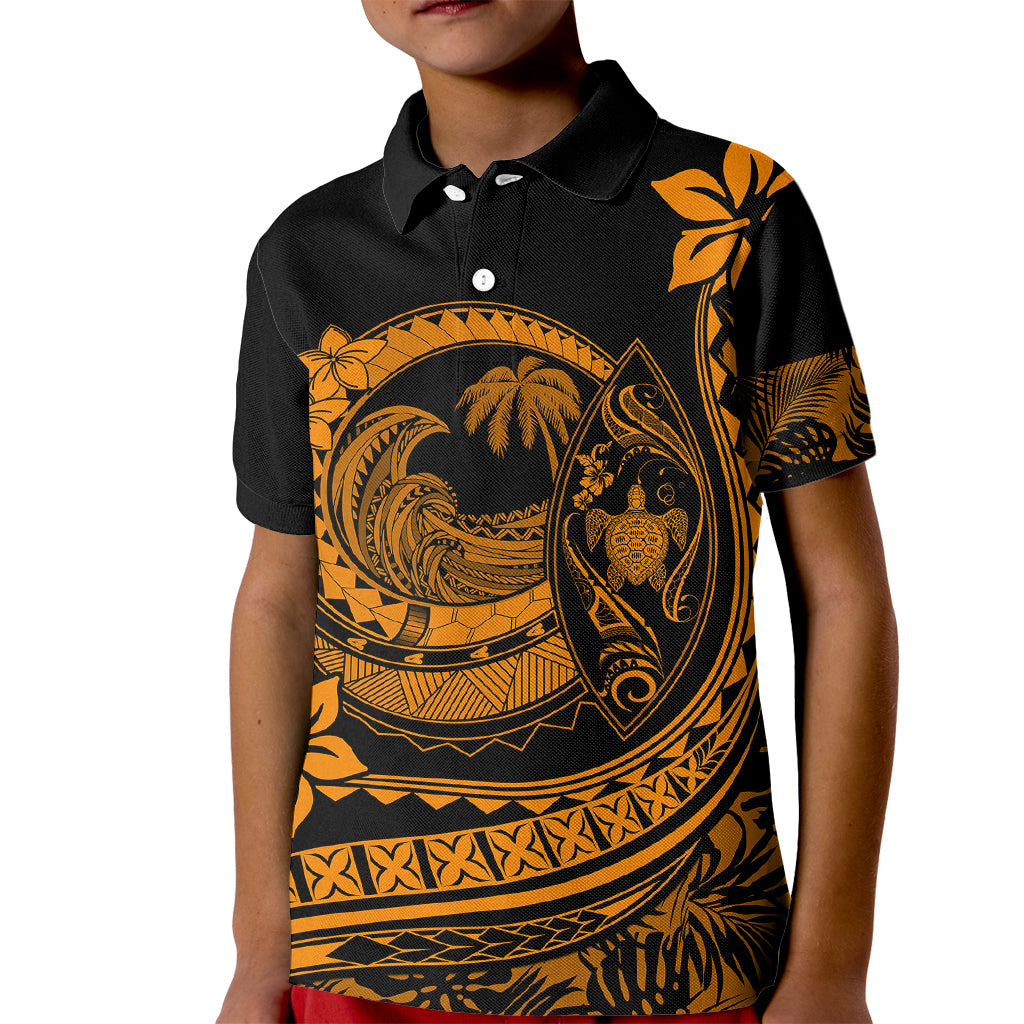 Polynesian Plumeria Kid Polo Shirt Ride The Waves - Orange - Wonder Print Shop