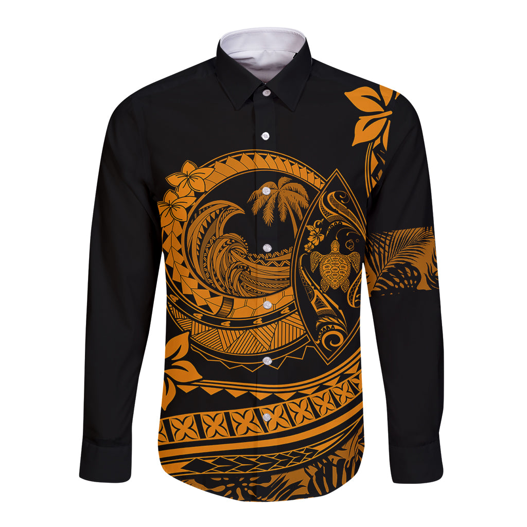 Polynesian Plumeria Long Sleeve Button Shirt Ride The Waves - Orange - Wonder Print Shop