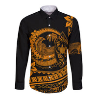 Polynesian Plumeria Long Sleeve Button Shirt Ride The Waves - Orange - Wonder Print Shop