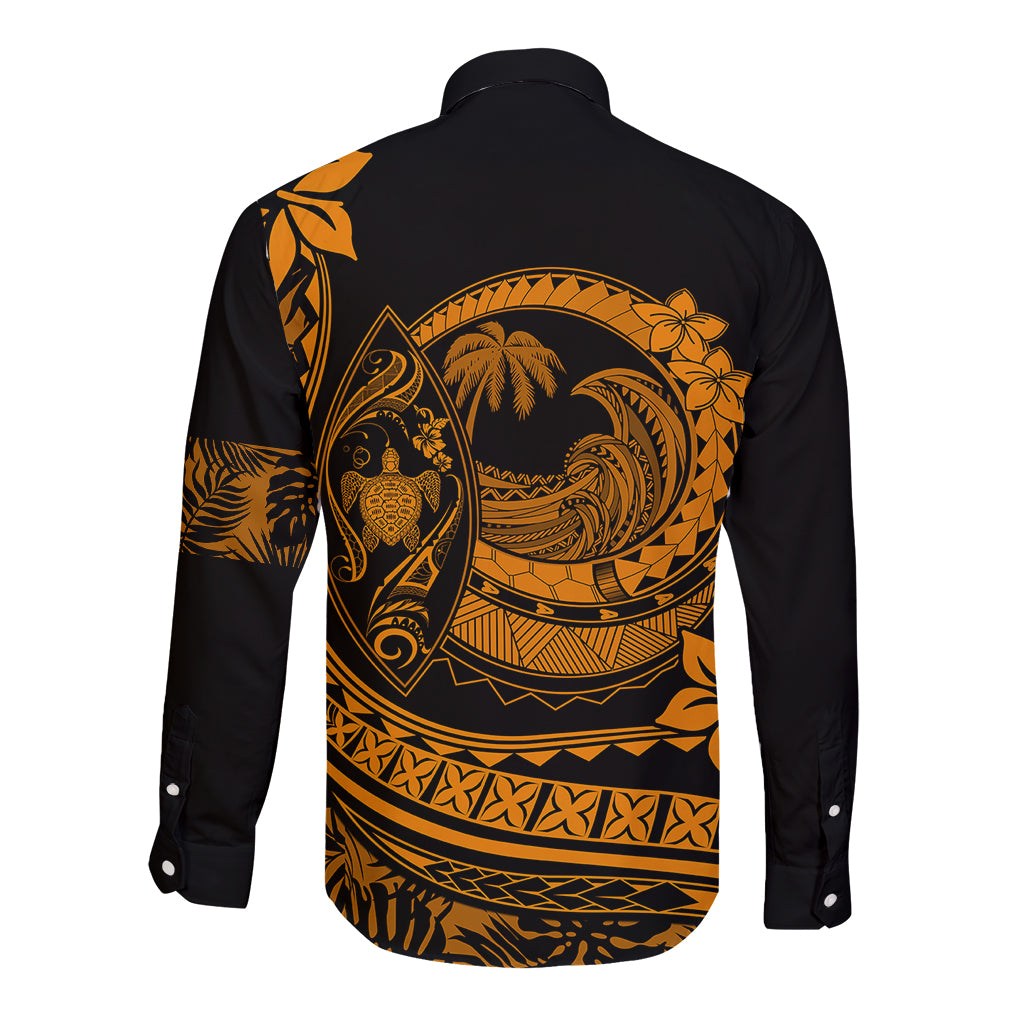 Polynesian Plumeria Long Sleeve Button Shirt Ride The Waves - Orange - Wonder Print Shop