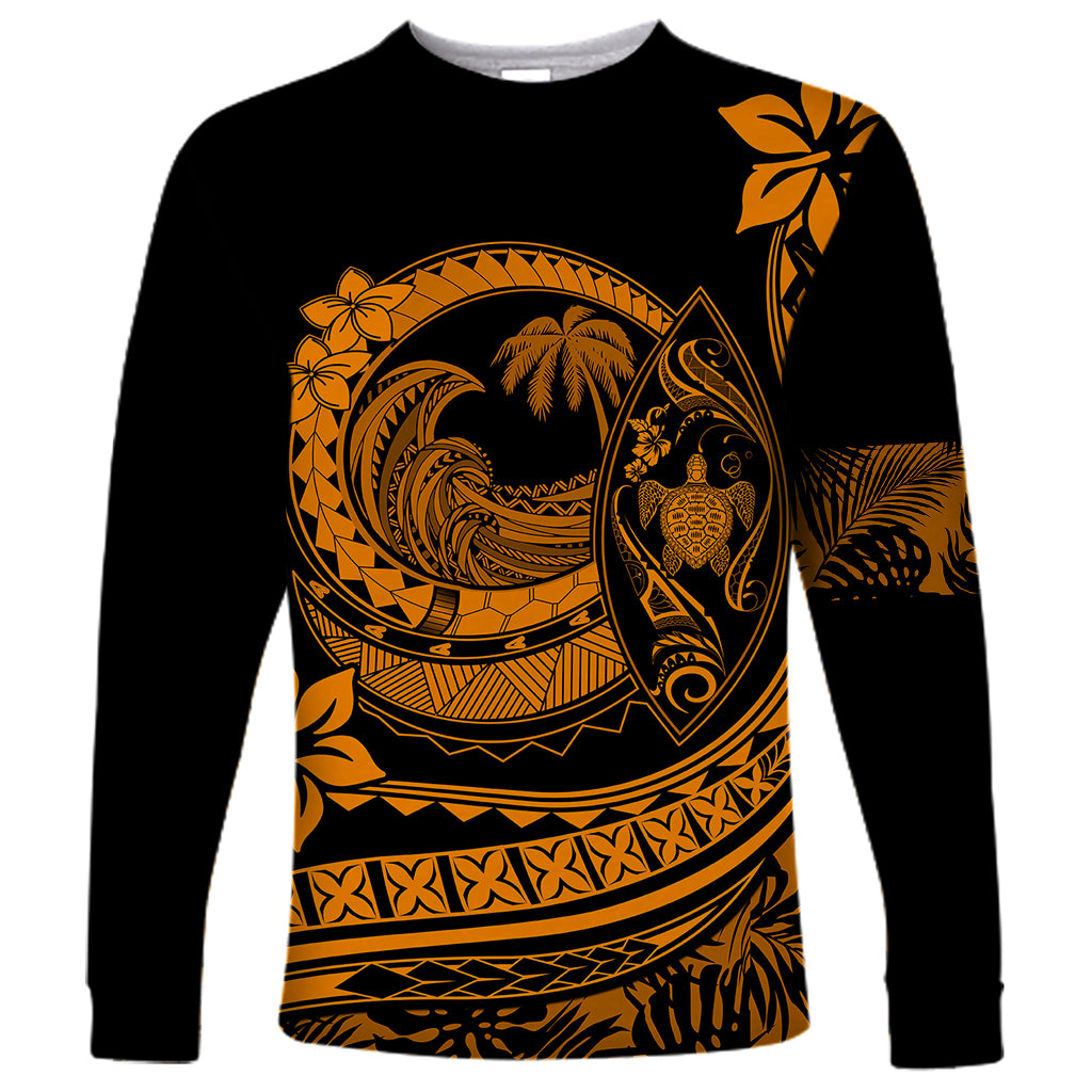 Polynesian Plumeria Long Sleeve Shirt Ride The Waves - Orange - Wonder Print Shop