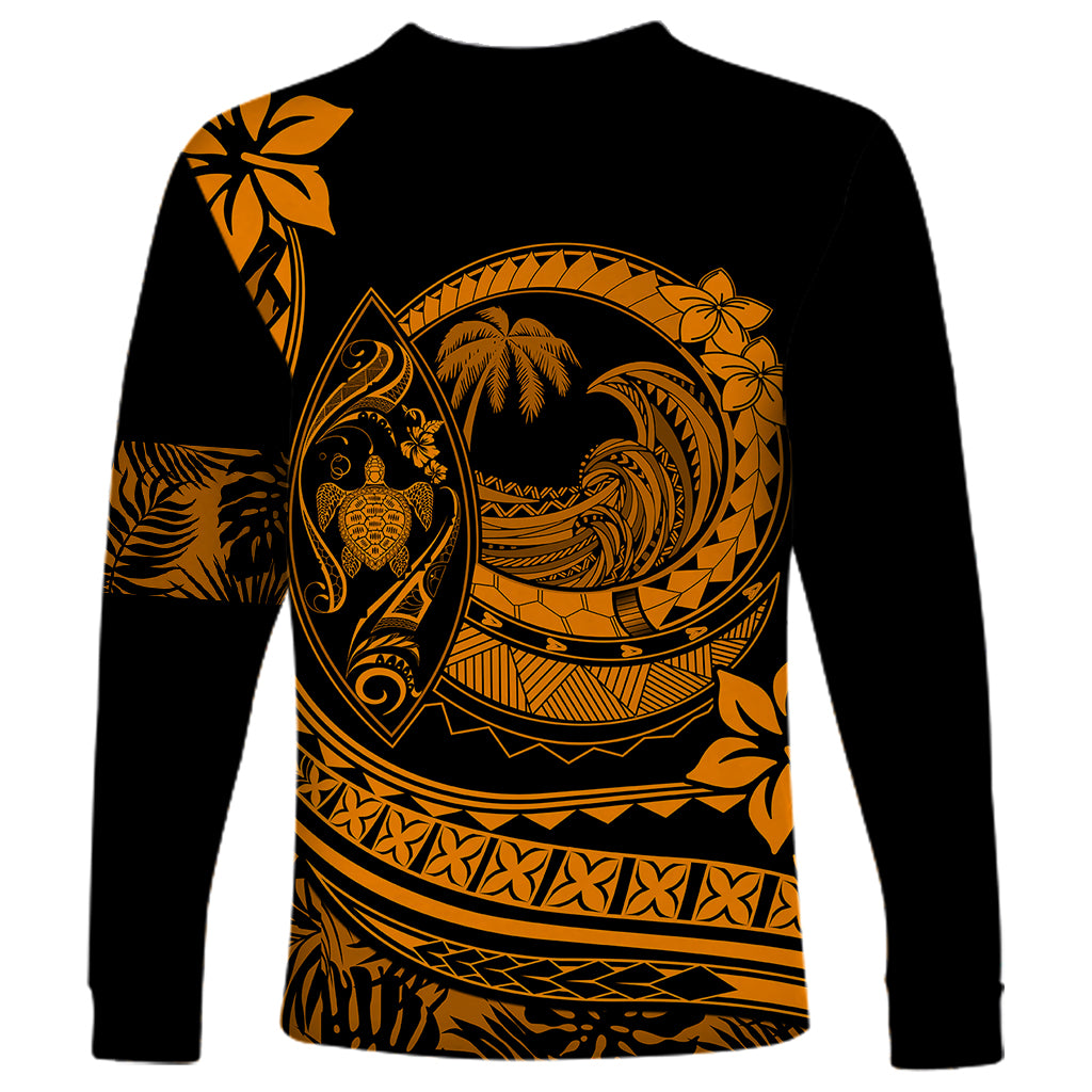 Polynesian Plumeria Long Sleeve Shirt Ride The Waves - Orange - Wonder Print Shop
