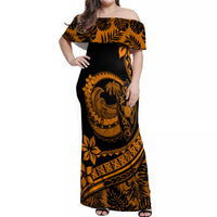 Polynesian Plumeria Off Shoulder Maxi Dress Ride The Waves - Orange - Wonder Print Shop