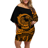 Polynesian Plumeria Off Shoulder Short Dress Ride The Waves - Orange - Wonder Print Shop