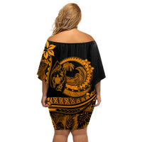 Polynesian Plumeria Off Shoulder Short Dress Ride The Waves - Orange - Wonder Print Shop
