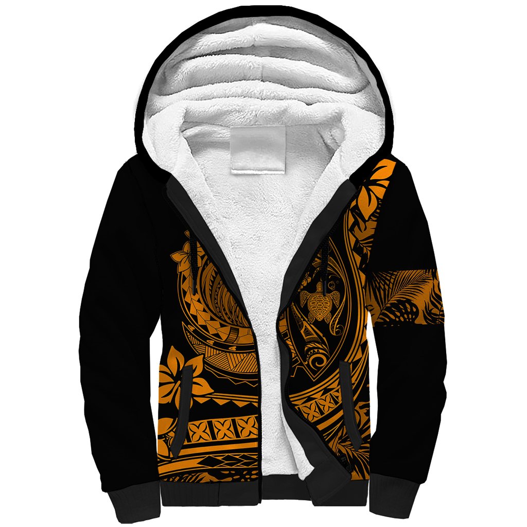 Polynesian Plumeria Sherpa Hoodie Ride The Waves - Orange - Wonder Print Shop