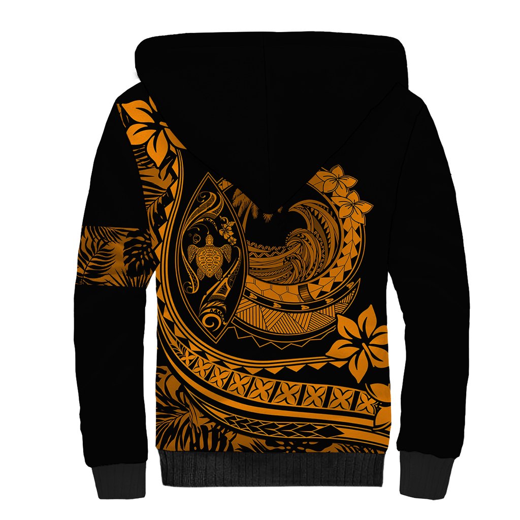 Polynesian Plumeria Sherpa Hoodie Ride The Waves - Orange - Wonder Print Shop