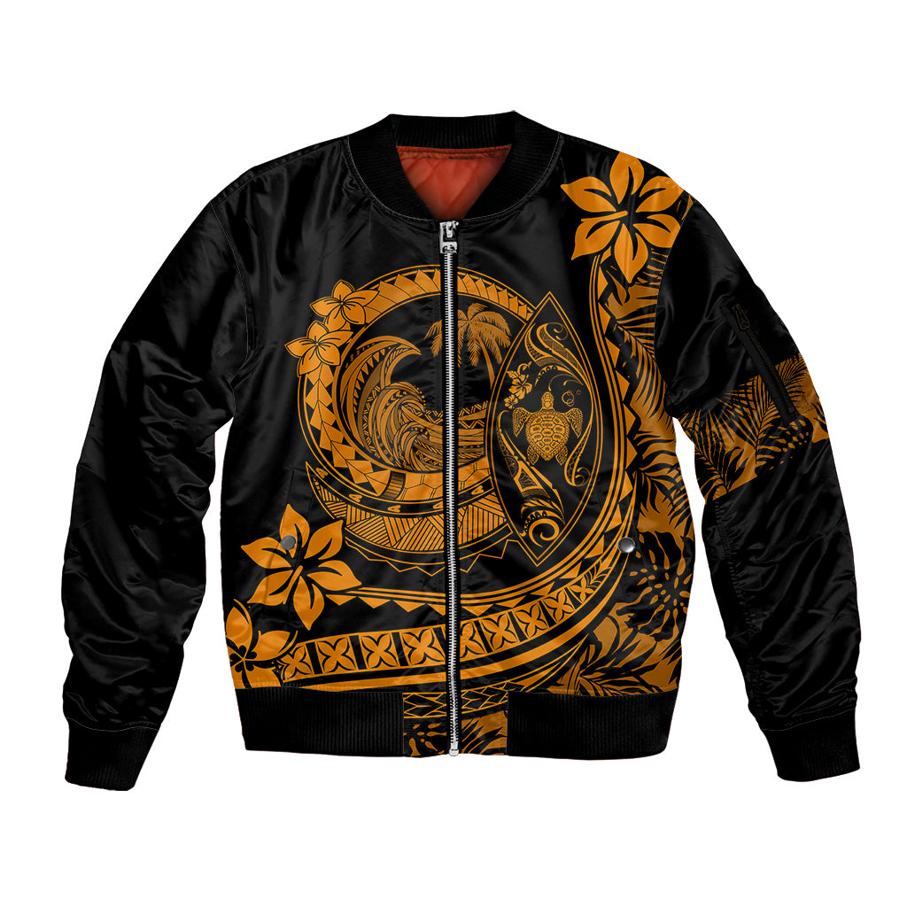 Polynesian Plumeria Sleeve Zip Bomber Jacket Ride The Waves - Orange - Wonder Print Shop
