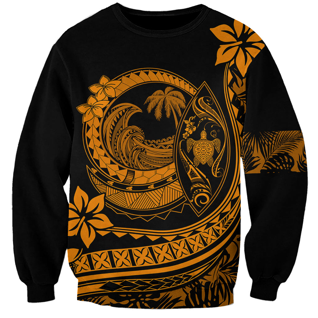 Polynesian Plumeria Sweatshirt Ride The Waves - Orange - Wonder Print Shop