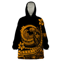 Polynesian Plumeria Wearable Blanket Hoodie Ride The Waves - Orange - Wonder Print Shop