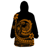 Polynesian Plumeria Wearable Blanket Hoodie Ride The Waves - Orange - Wonder Print Shop